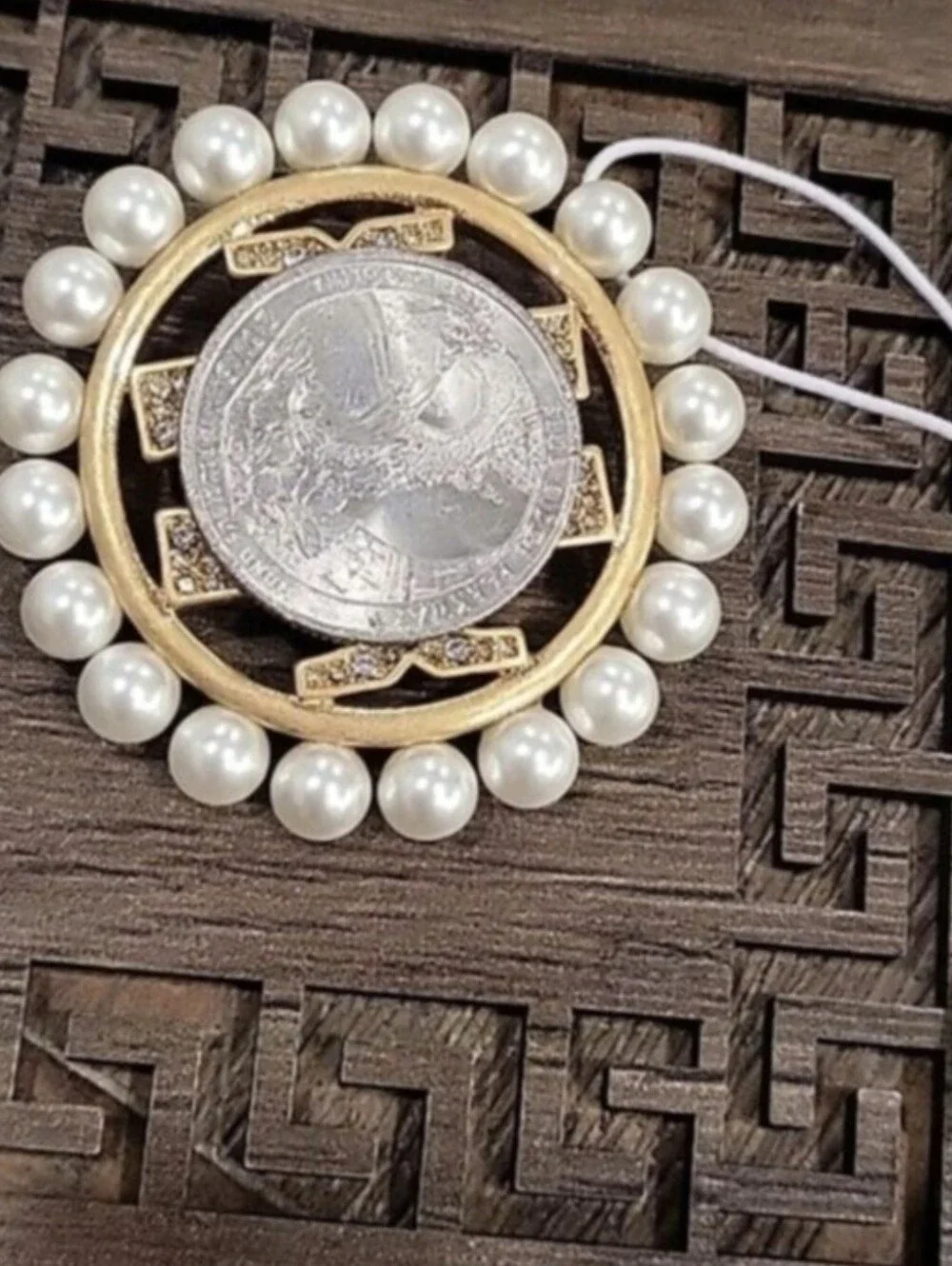 Tory Burch Gold-Tone Logo Brooch with Pearl Trim